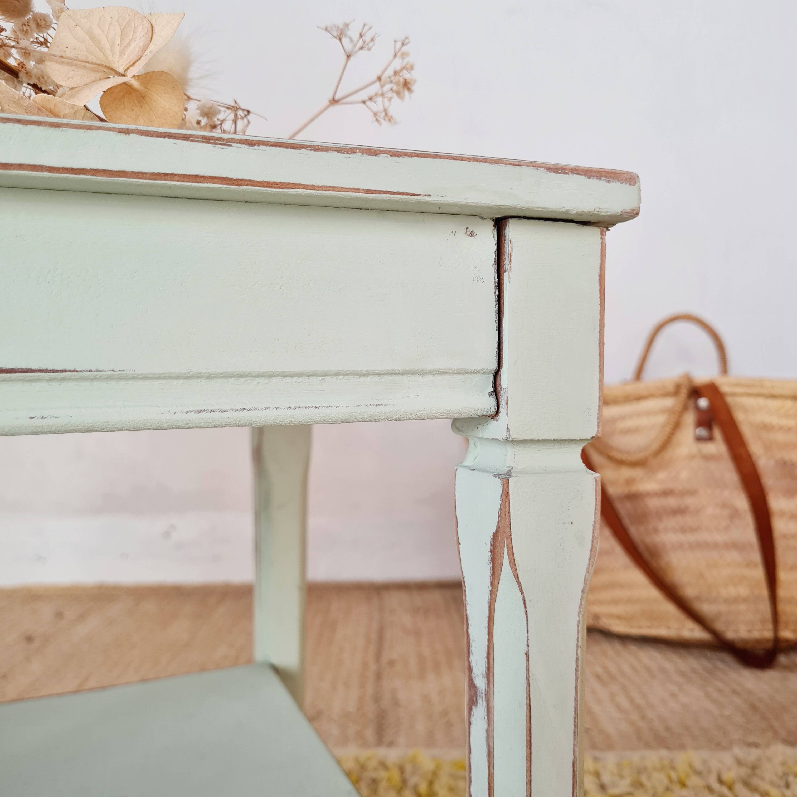Antique table - patinated light green side table
