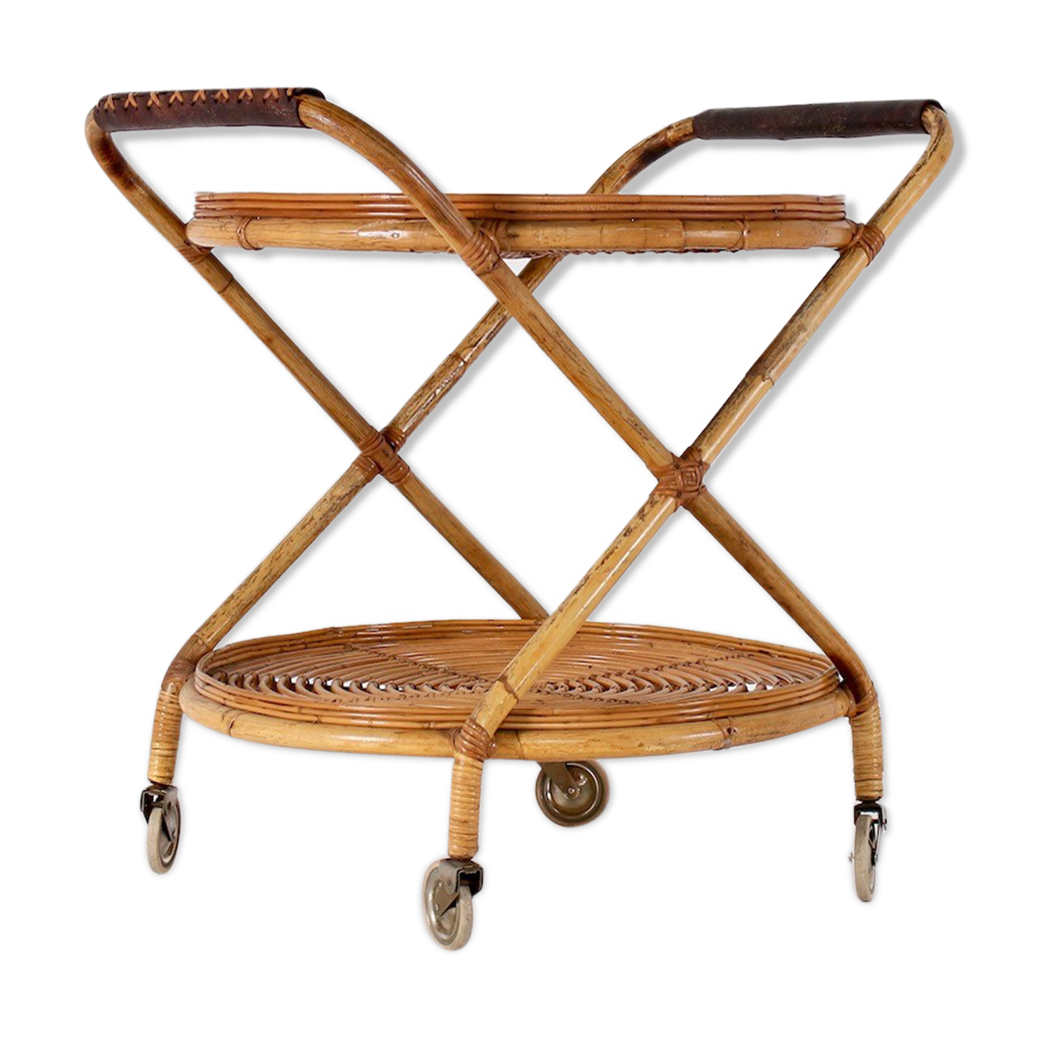 Italian bamboo and leather serving table 1960