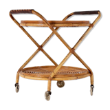 Italian bamboo and leather serving table 1960