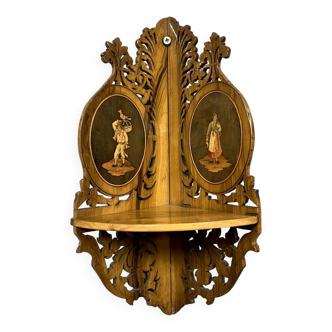 Sorrento Italie : Étagère d'angle en bois ajouré époque XIXeme vers 1850