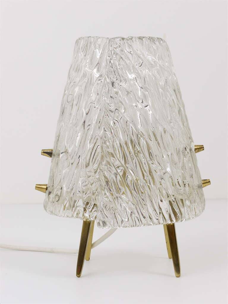 Pair of mid-century brass and textured glass table lamps, Austria, 1950s