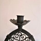 Pair of wrought iron candelabras. Mid-twentieth century.