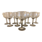 10 blown and engraved stemmed glasses