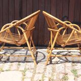 Pair of rattan armchairs Audoux-Minnet style