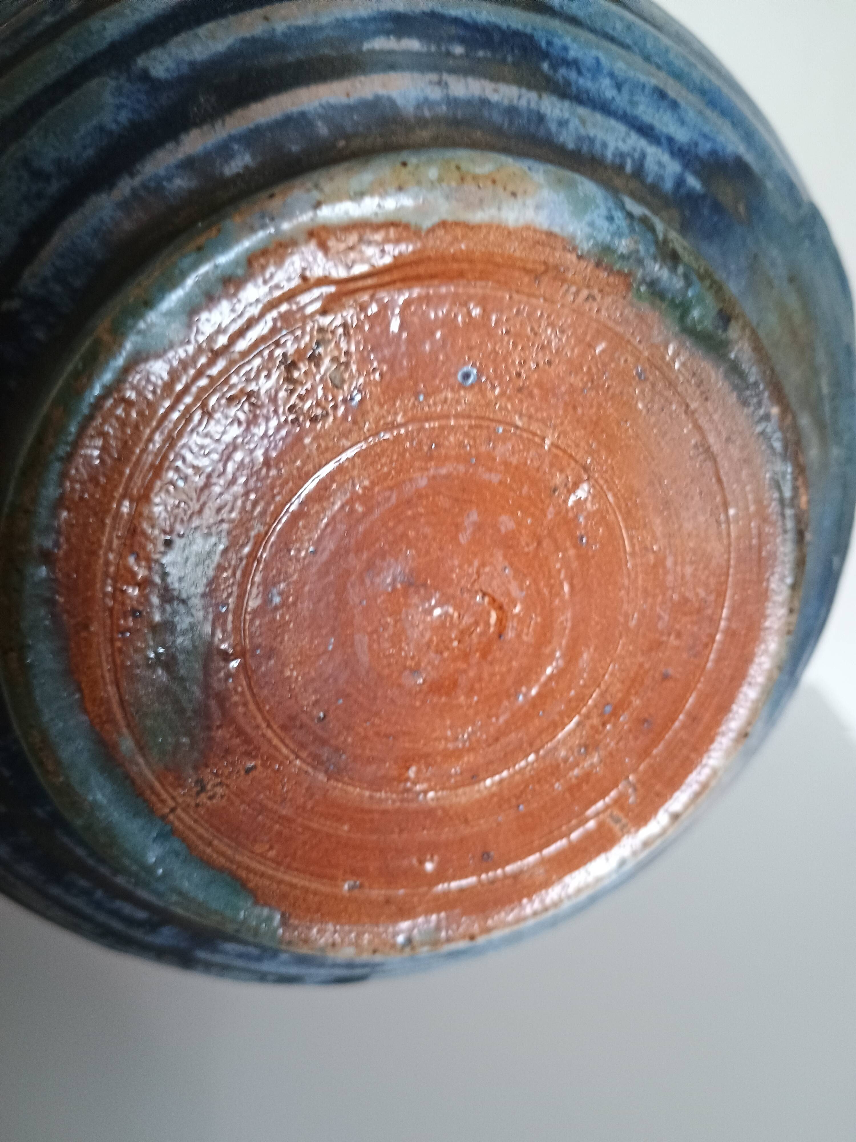 Vase with 2 small fleur-de-lis - glazed terracotta, cobalt