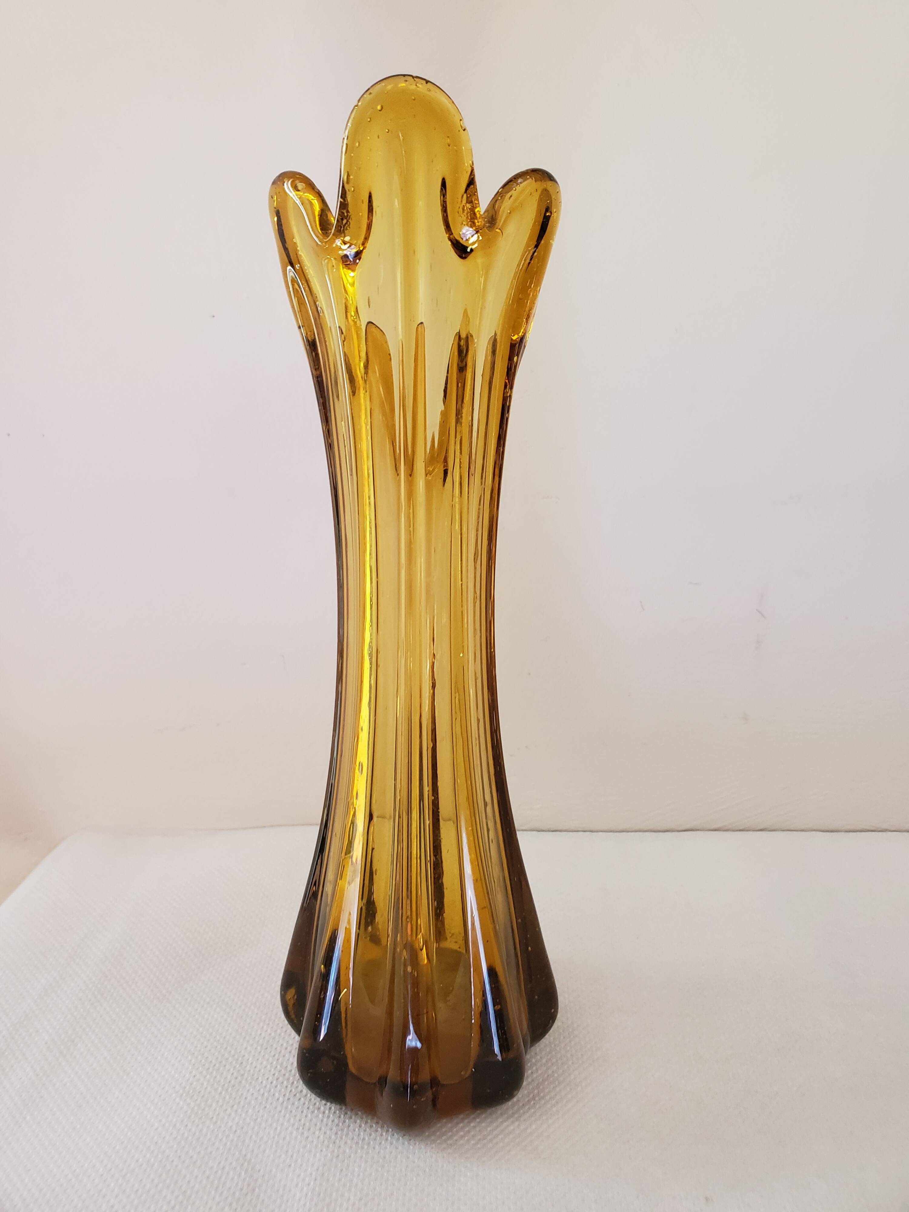 Bubbled amber glass vase from Biot