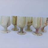 lot 6 petits verres à pied vin en pierre albâtre verte