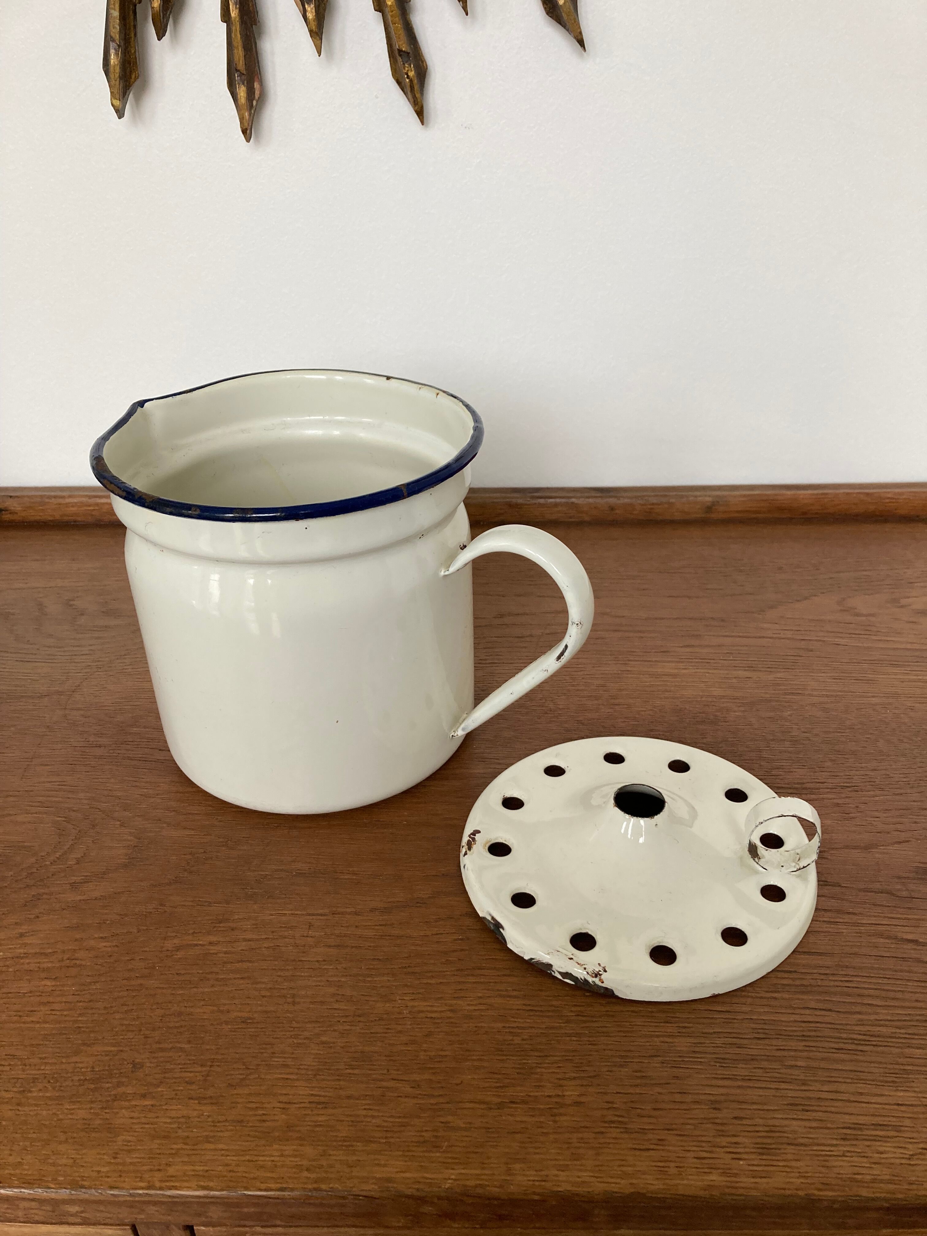 Vintage enamelled iron pitcher