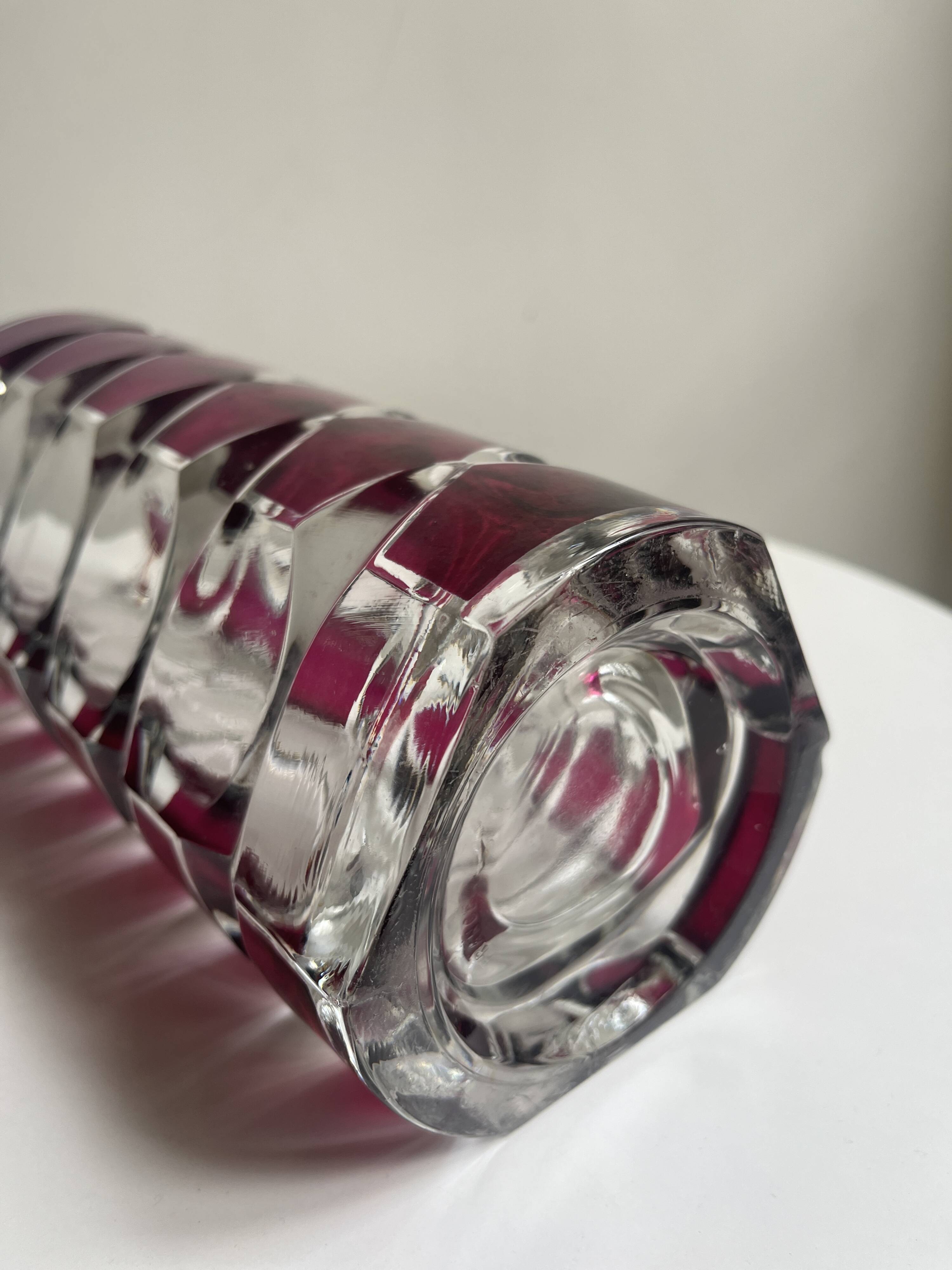 Luminarc vase with burgundy geometric patterns, France 1970