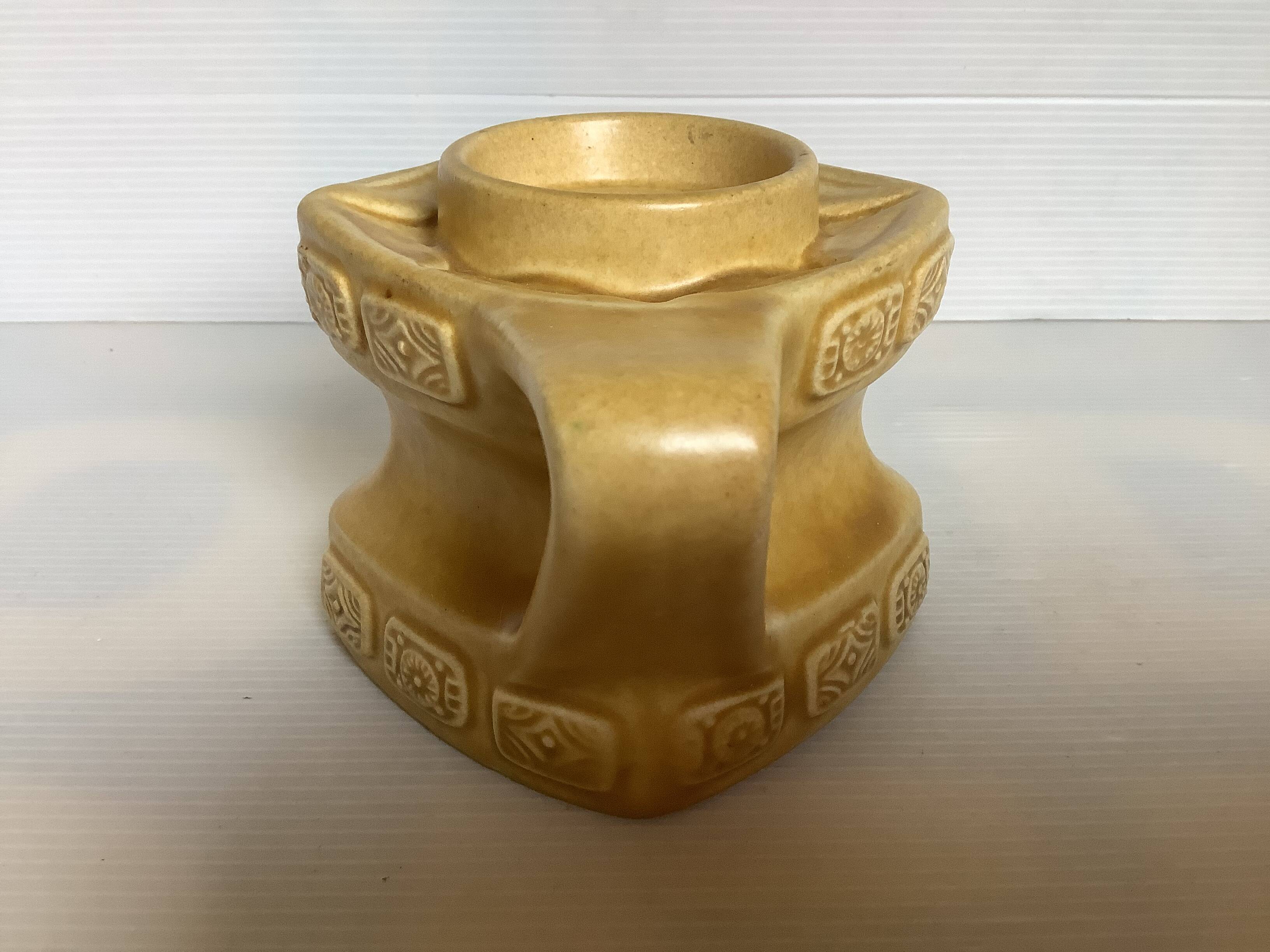 Ochre ceramic geometric-shaped candlestick