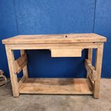 Vintage workbench with standing table, vanity unit, console, desk.