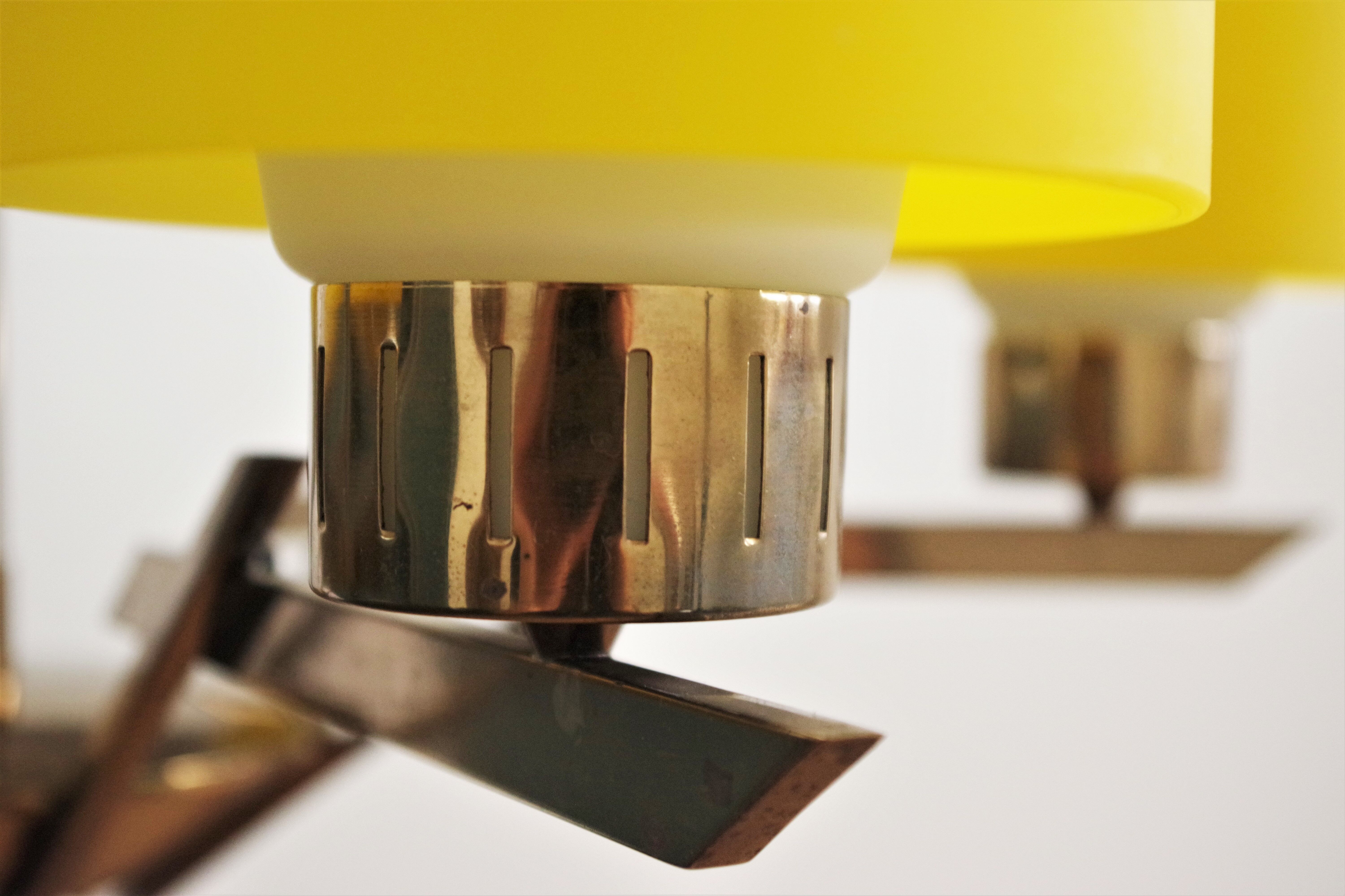 Vintage chandelier in brass and glass