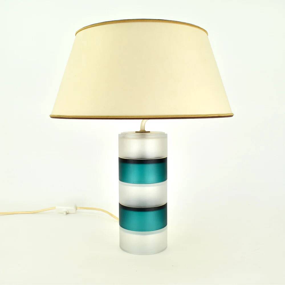 Scandinavian vintage modernist teal and clear glass table lamp