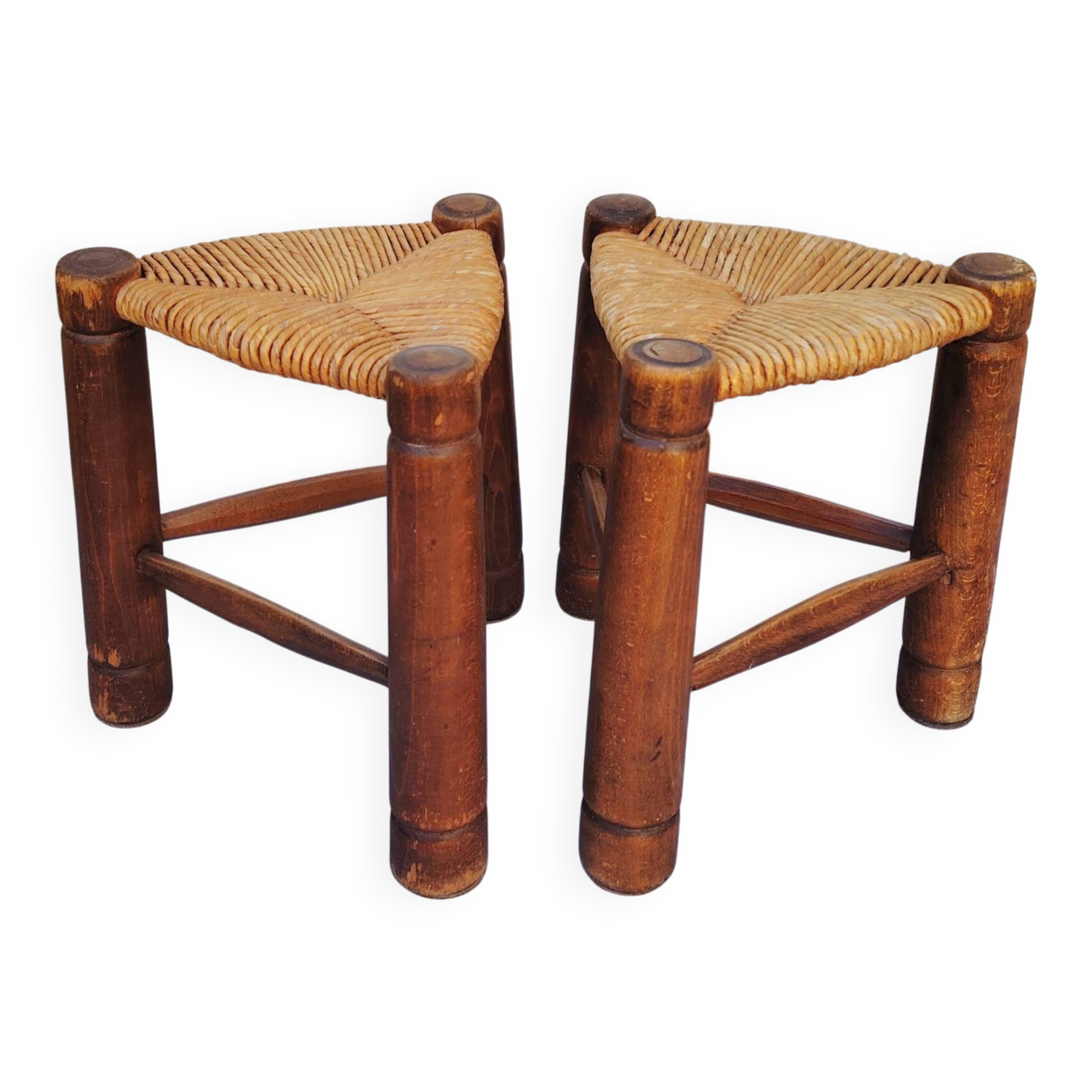Tripod stools, straw, vintage, folk art