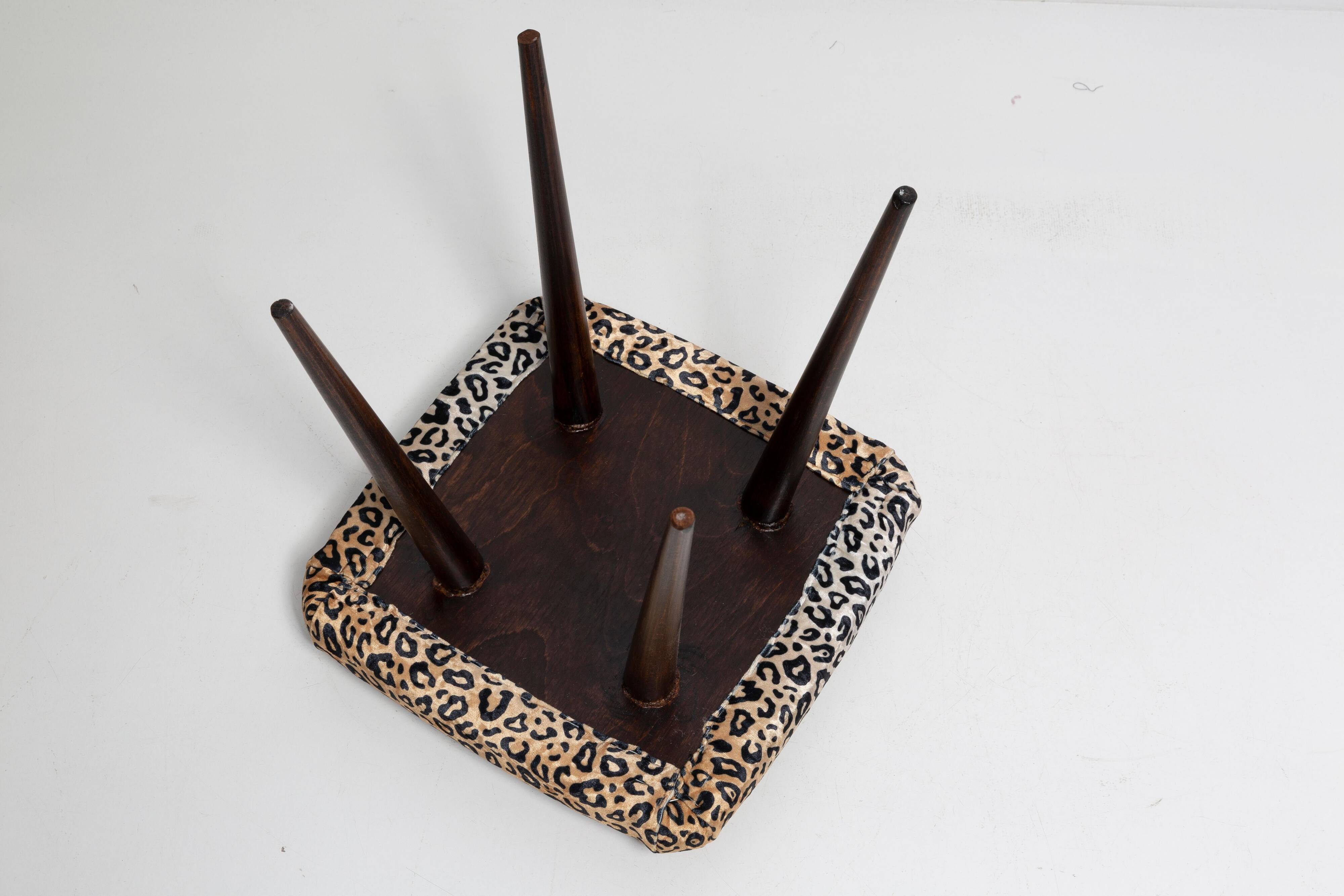 Vintage leopard velvet stool from the 20th century, Europe, 1960s