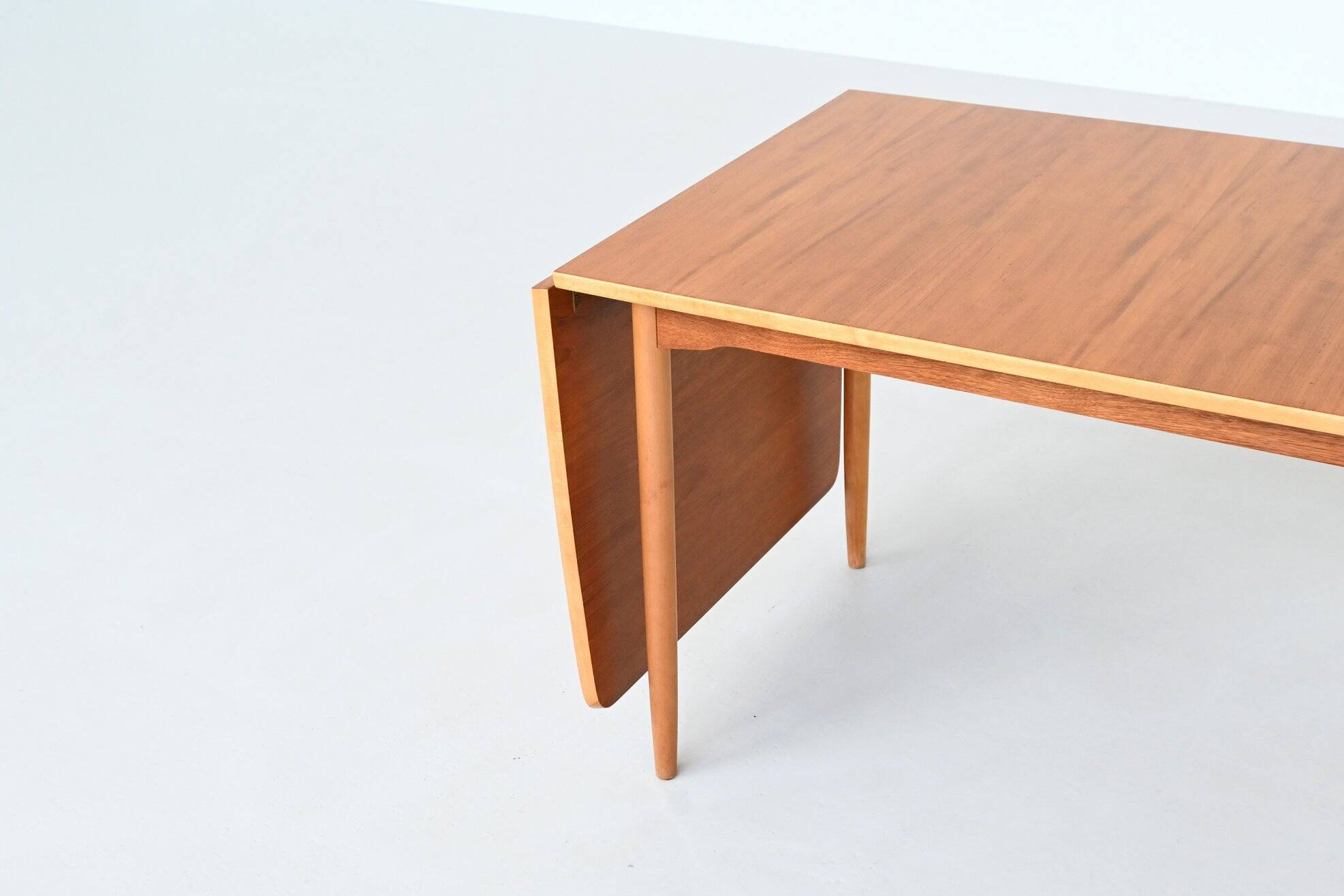 Hans Wegner drop-leaf dining table in beach and teak Denmark 1950