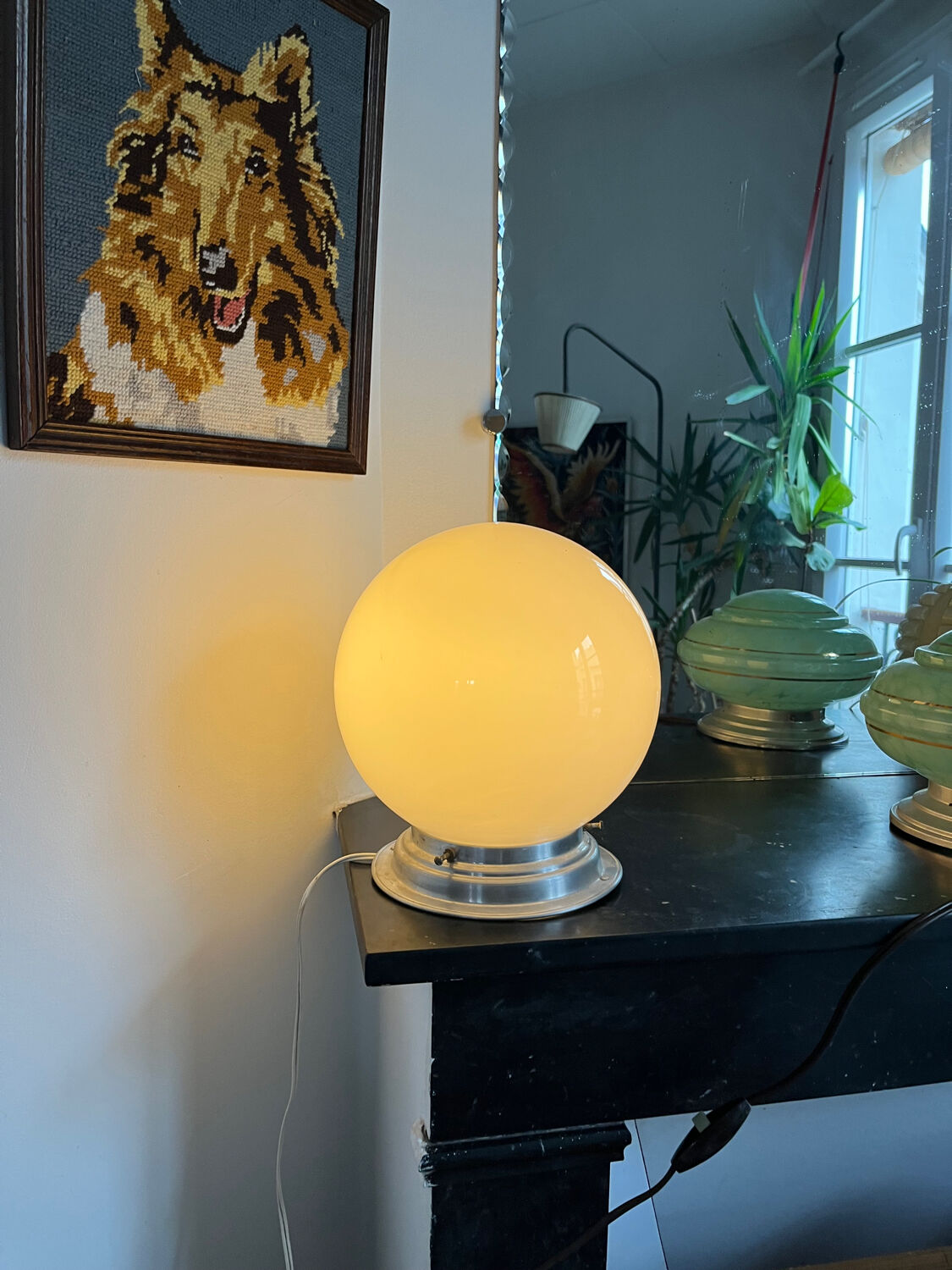 Vintage opaline globe table lamp