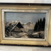 Sculpted and painted Alpine table mid-century L 56 cm/H 43 cm