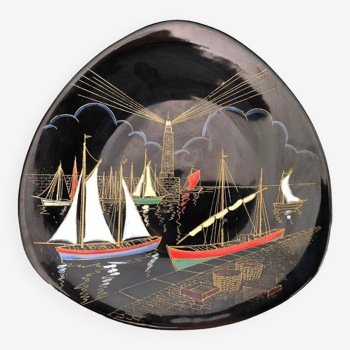 Decorative plate Émaux de Longwy grand feu The fishing port