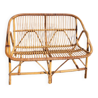 Vintage rattan bench 1960