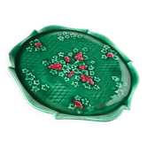 grand plat à gâteaux en barbotine, Vert & Bordeaux, 1970