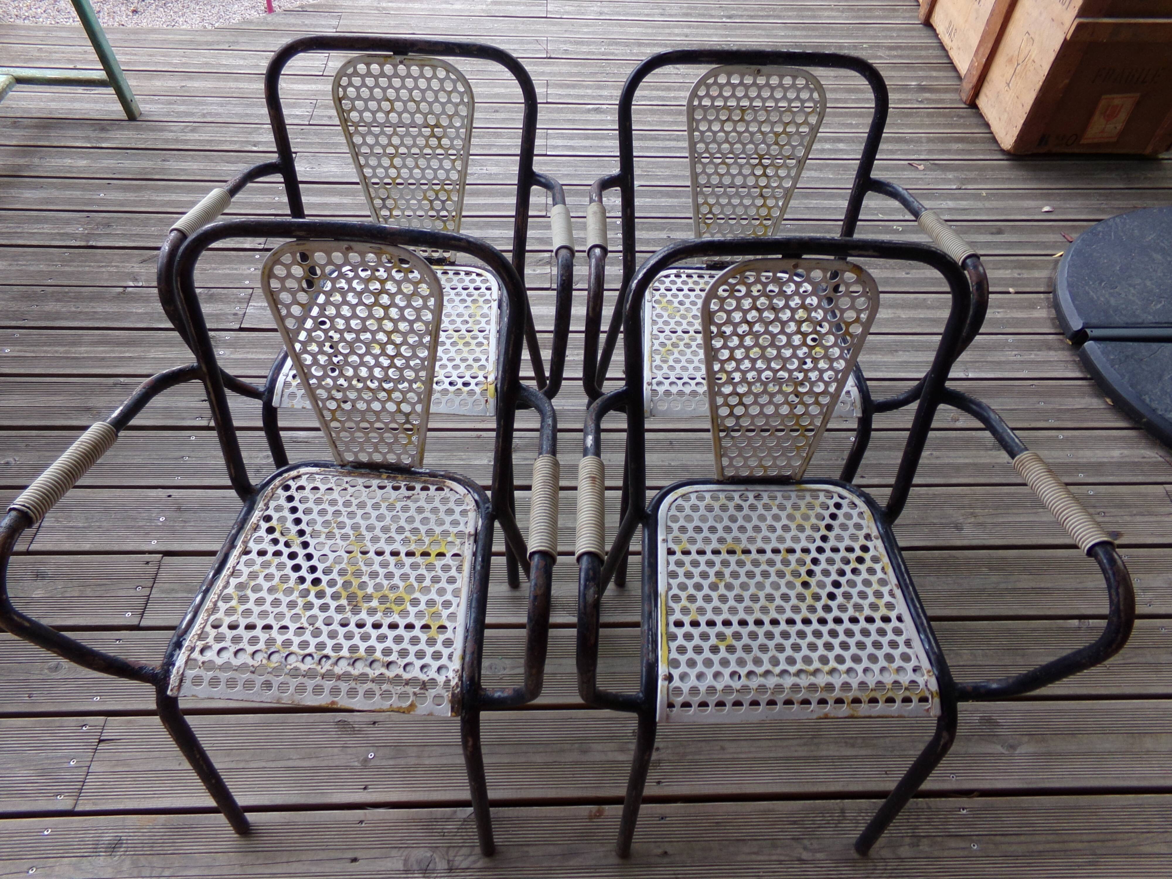 4 armchairs chairs Seducta perforated steel 50s by René Malaval