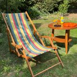 Transat/ chilienne vintage en bois avec repose-pieds — Années 60