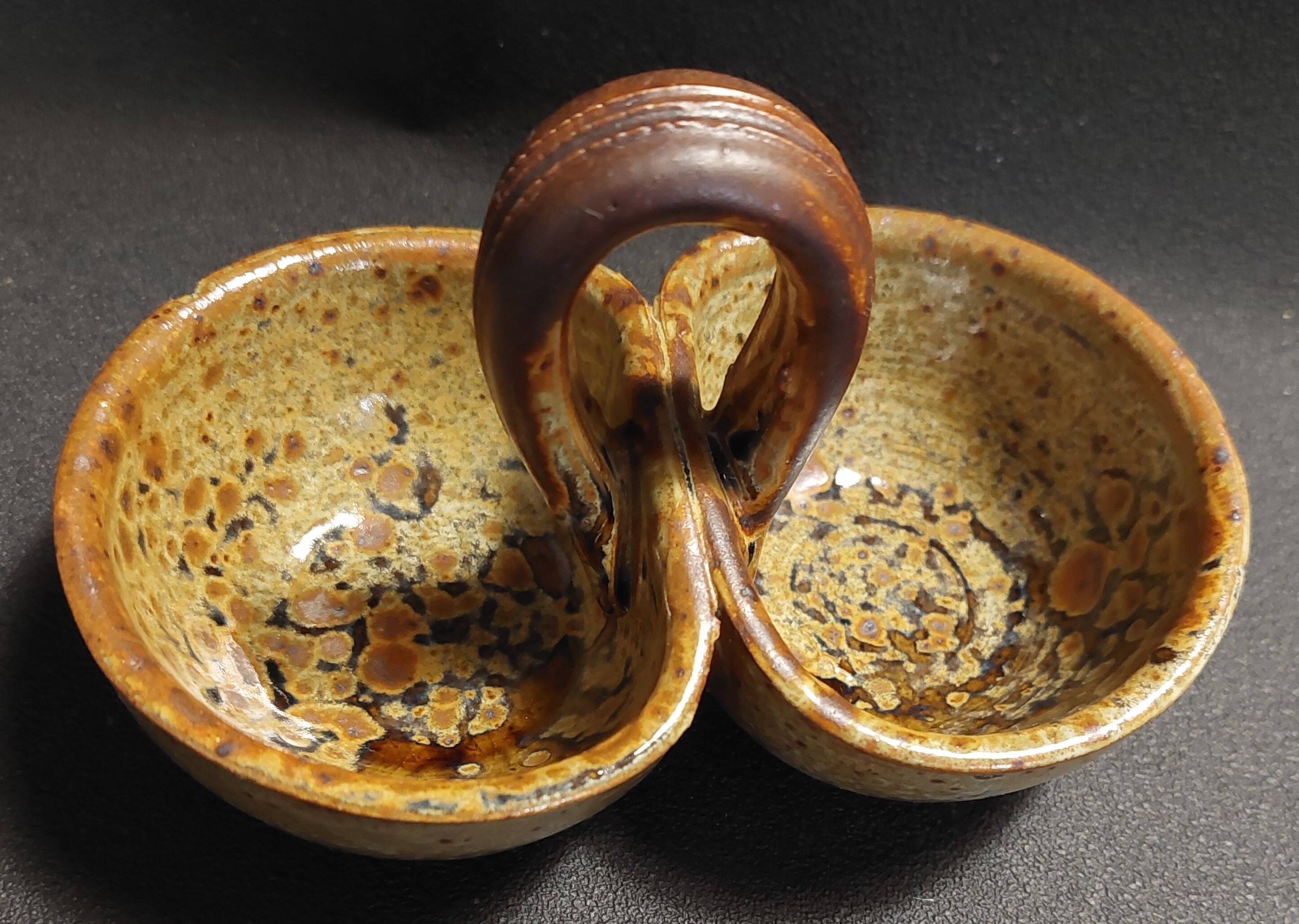 Vintage salt cellar in pyrite sandstone, signature to identify, 20th century