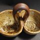Vintage salt cellar in pyrite sandstone, signature to identify, 20th century