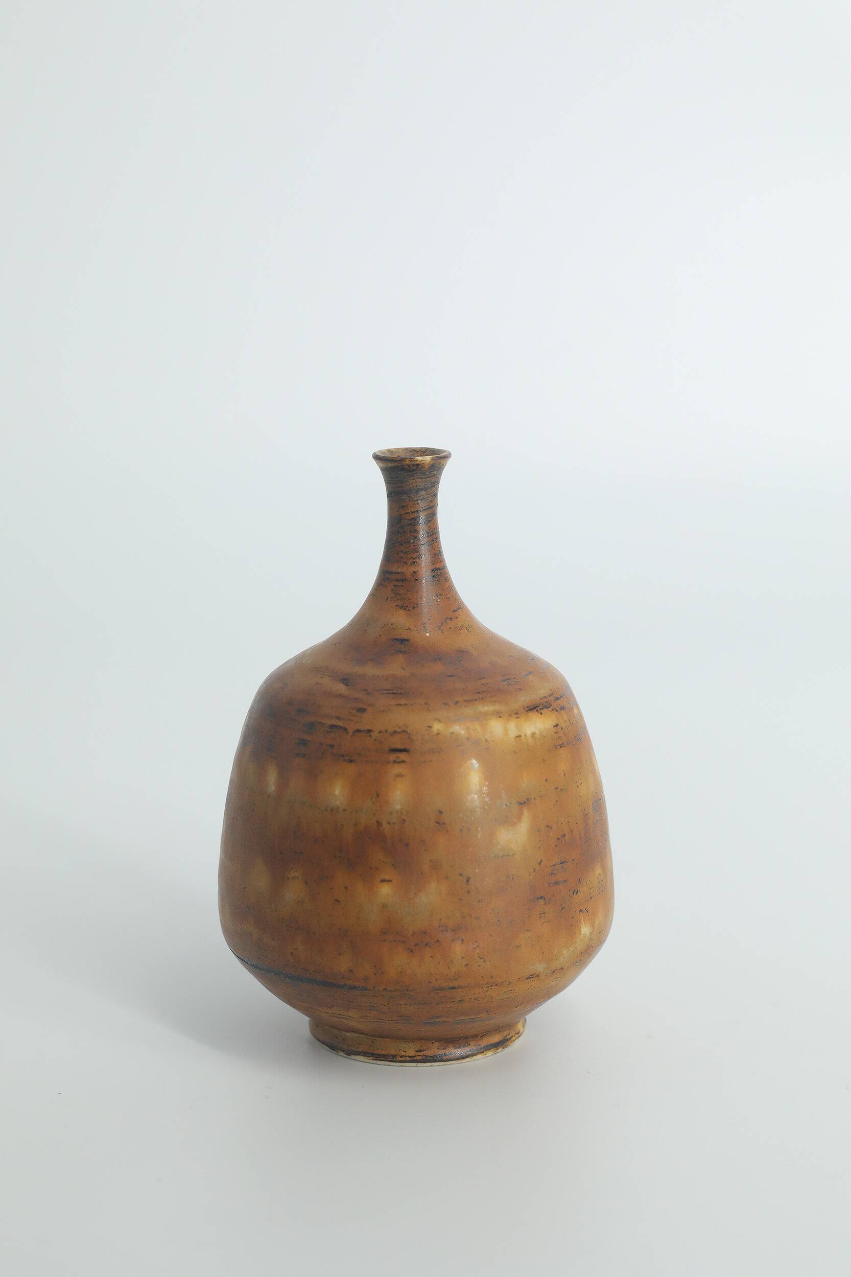 Small Mid-Century Scandinavian Modern Collectible Brown Stoneware Vases by Gunnar Borg, Set of 4