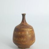 Small Mid-Century Scandinavian Modern Collectible Brown Stoneware Vases by Gunnar Borg, Set of 4