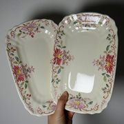 2 antique Longchamp dishes with daisies in polychrome ironstone.