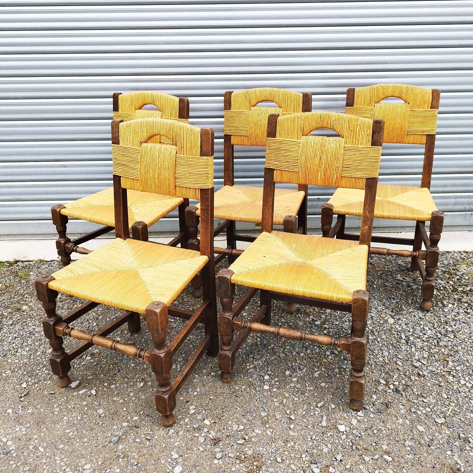 Five (5) vintage design straw chairs