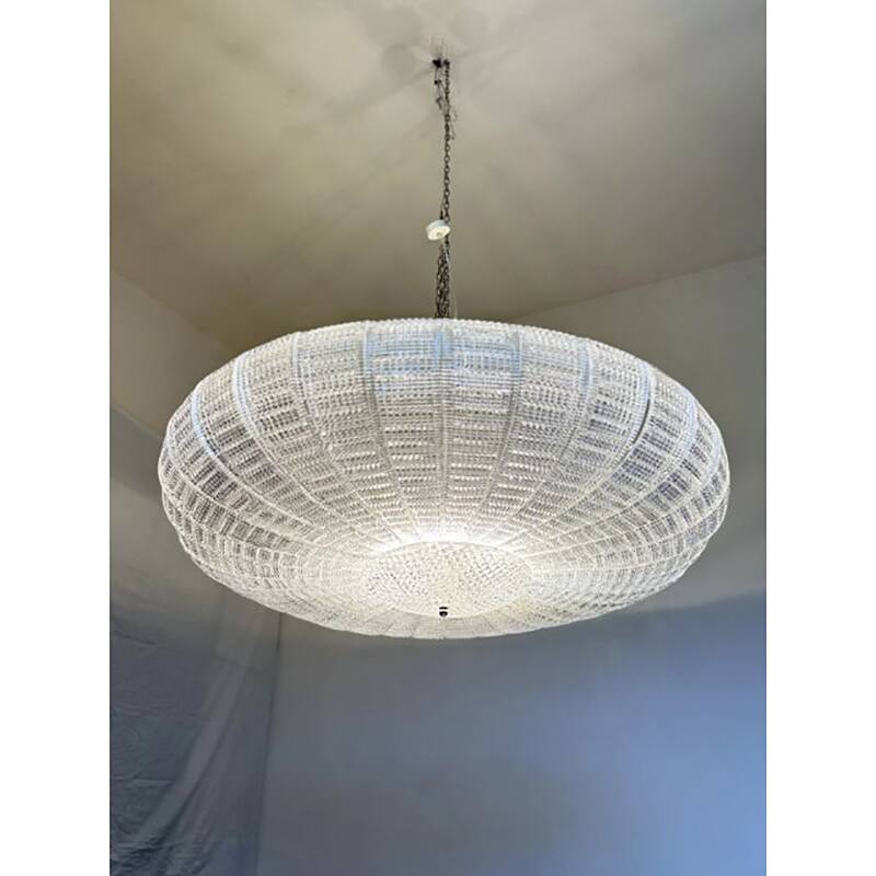 Suspension contemporaine en verre de Murano transparent et rayé dans le style Venini