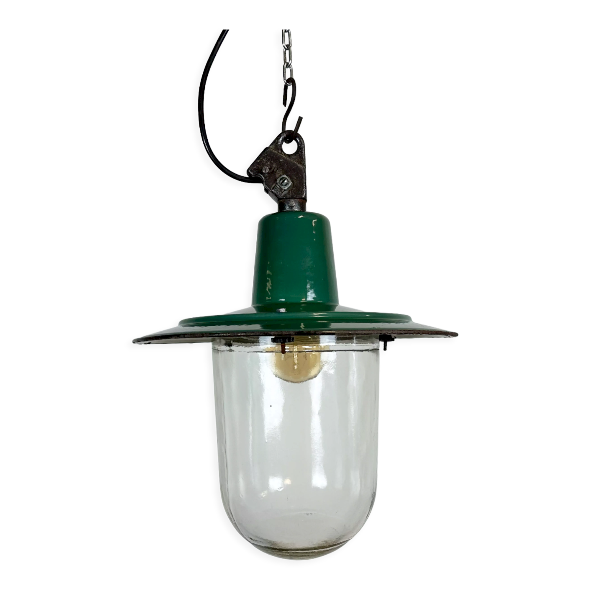 Green Enamel and Cast Iron Industrial Pendant Light, 1960s