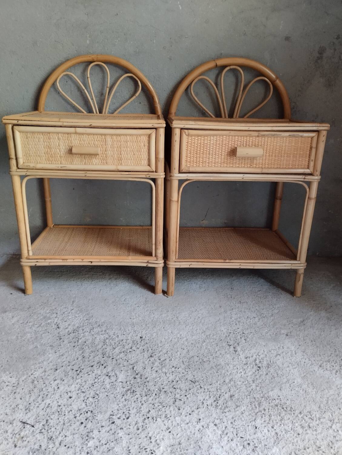 Pair of rattan bedside tables