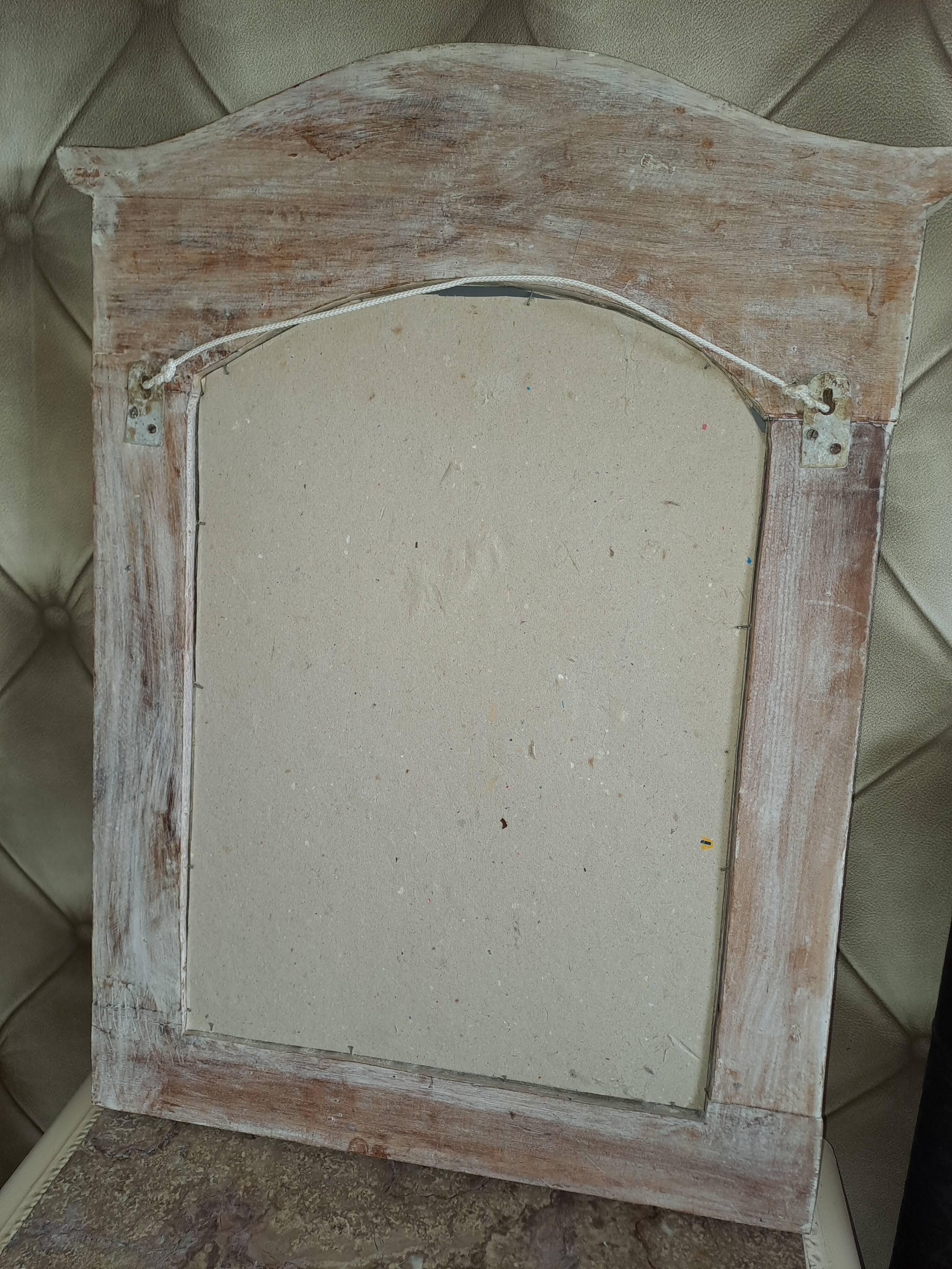 Carved white wood mirror 1990 decorative carved with opening shutters on a square mirror