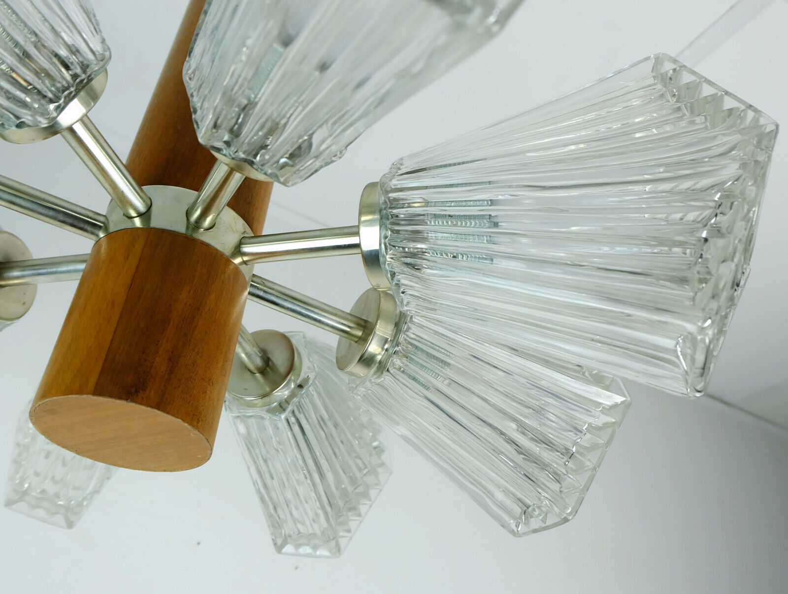 1960s temde 8-light pendant lamp sputnik chandelier teak glass metal