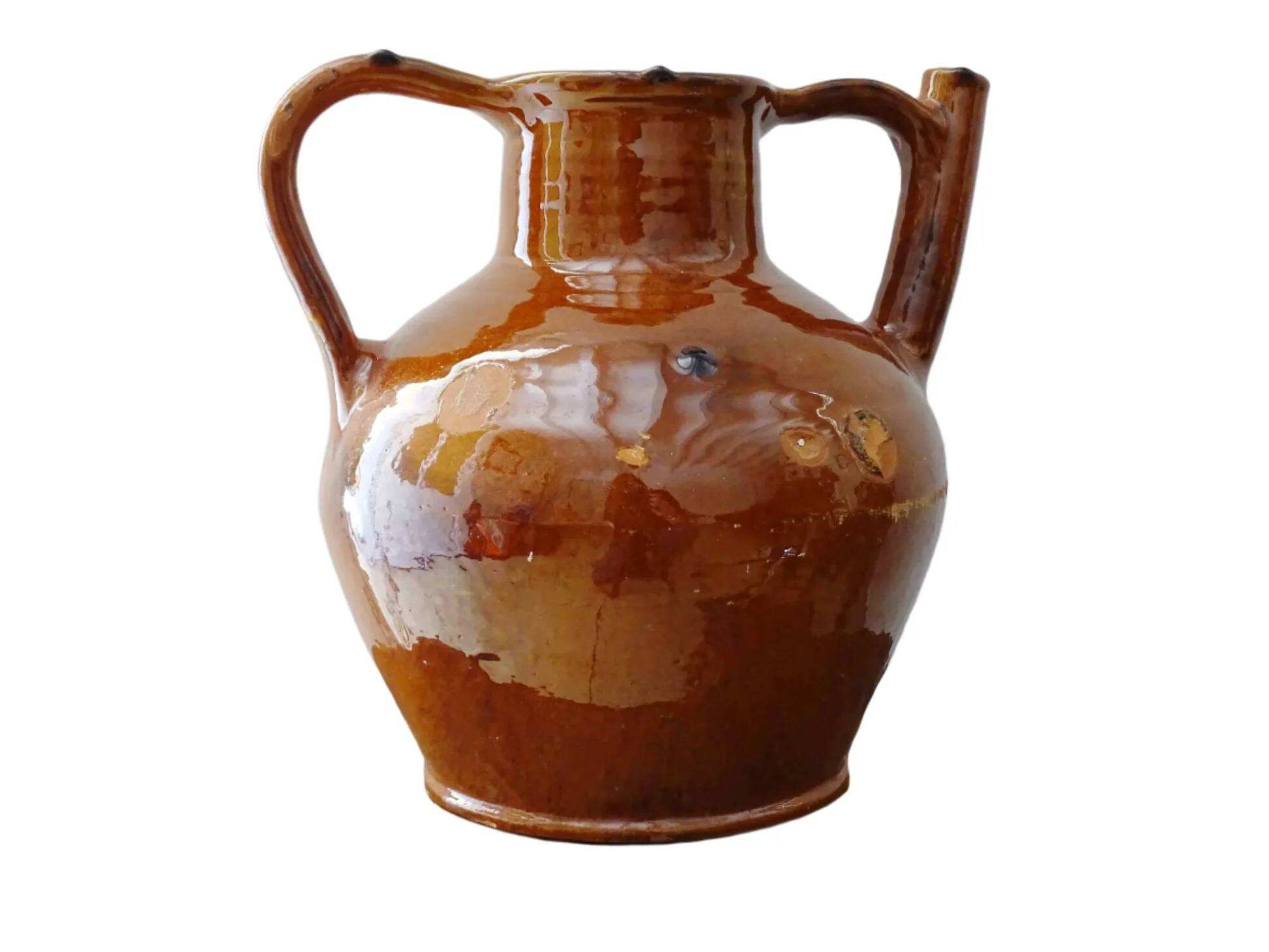 Orjol ancien français à glaçure orange foncé, provenant du Languedoc