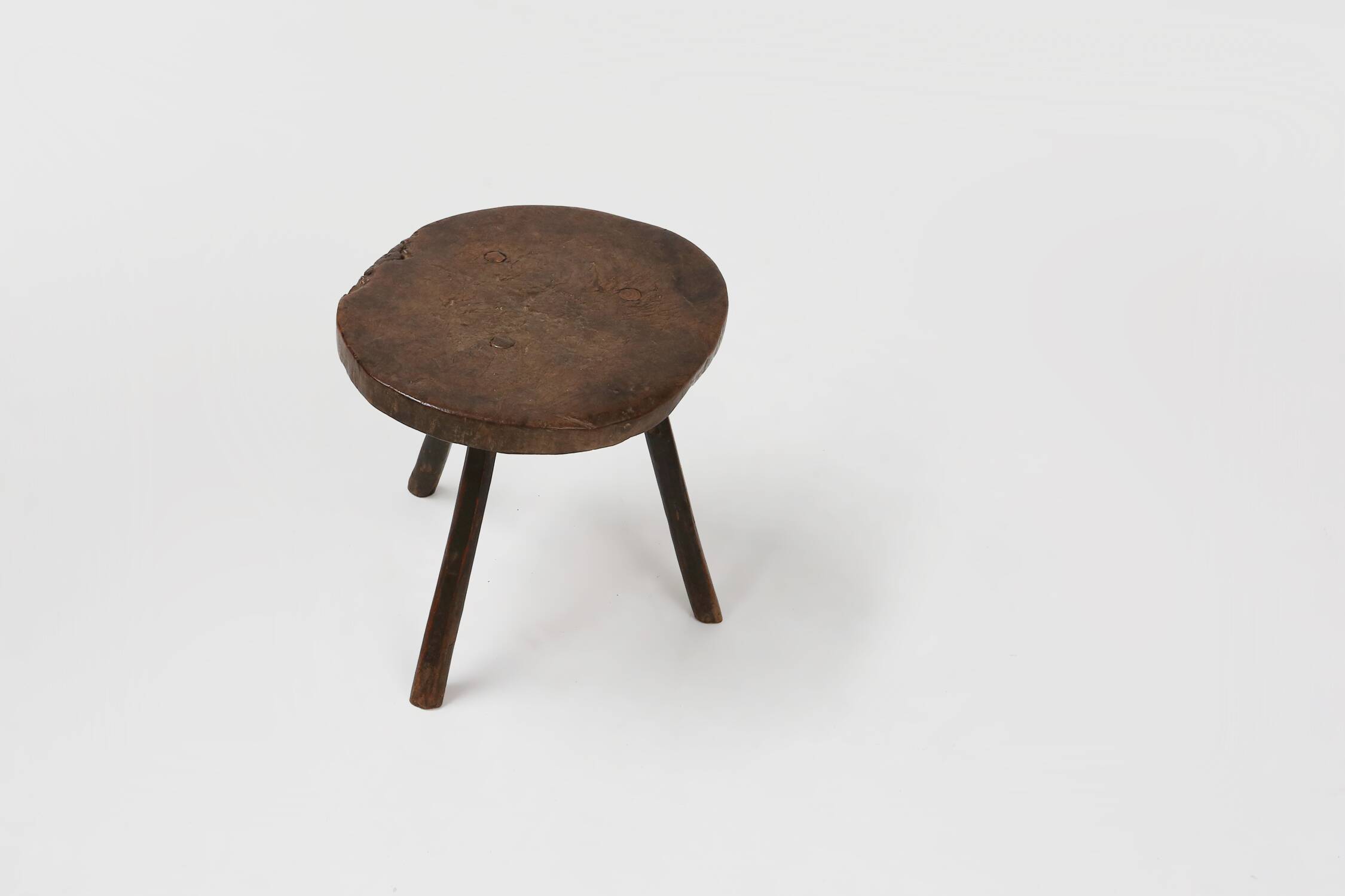 Sculptural rustic brutalist oak tripot stool, France ca. 1850