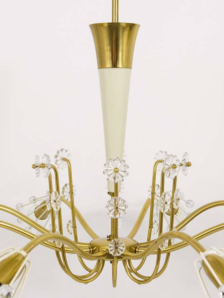 Unusual brass and crystal chandelier by Emil Stejnar, Rupert Nikoll, Austria, 1950s.