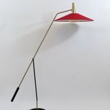 Articulated floor lamp with counterweight mid-century by Rupert Nikoll, nickel, brass.