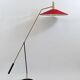 Articulated floor lamp with counterweight mid-century by Rupert Nikoll, nickel, brass.