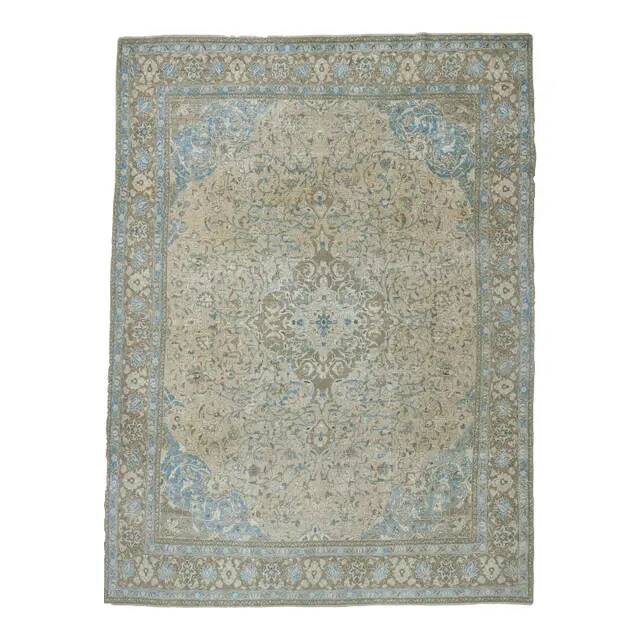 1960s Vintage Persian Handmade Wool Cotton Yellow Area Rug 284x366