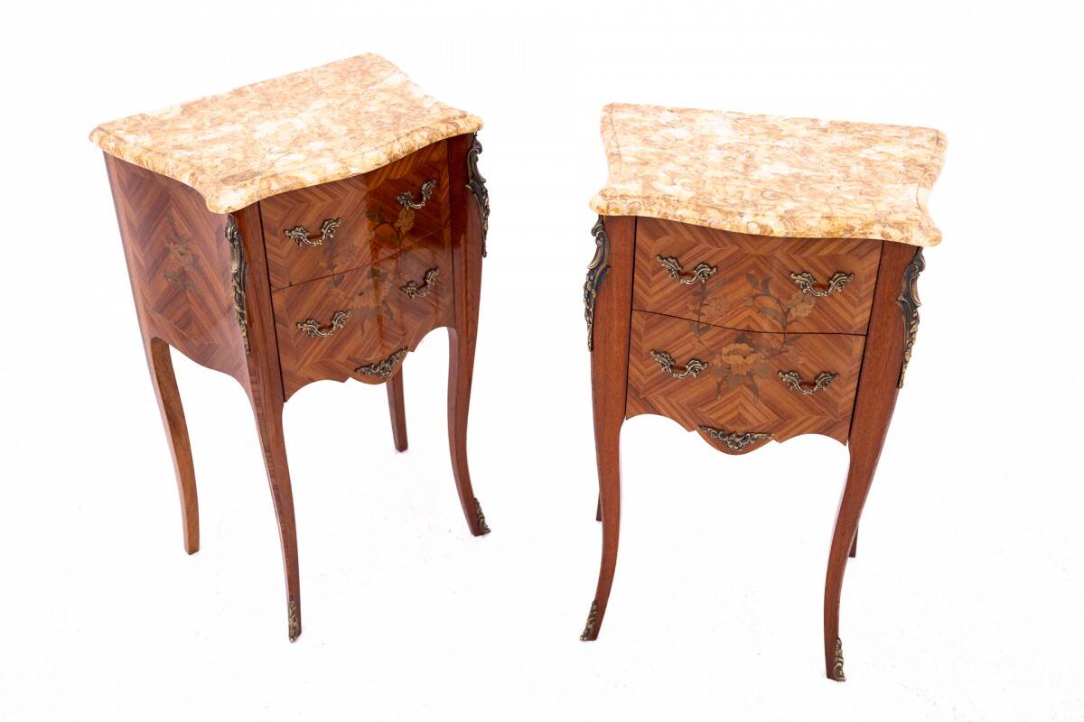 Antique bedside tables with stone top, France, circa 1910.