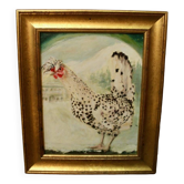 Huile sur toile "poule huppée"