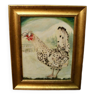Oil on canvas "crested hen"