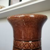 Vintage Amphora Vase: Large Brown Glazed Pottery with Grape Motif