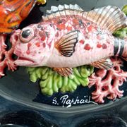 Decorative plate of fish barbotine Vallauris