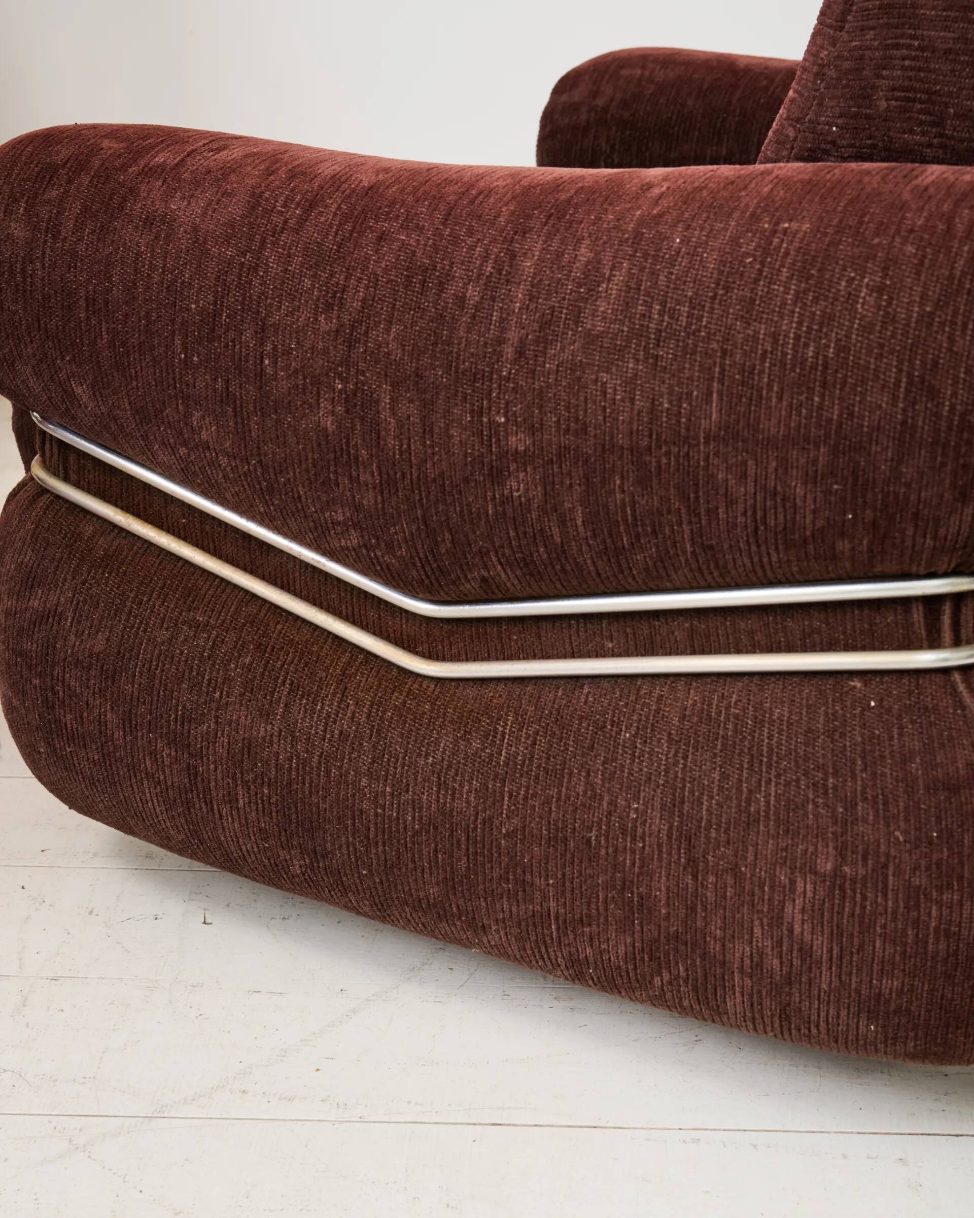 Brown velvet armchair, in the style of Adriano Piazzesi, Italy, 1980s.
